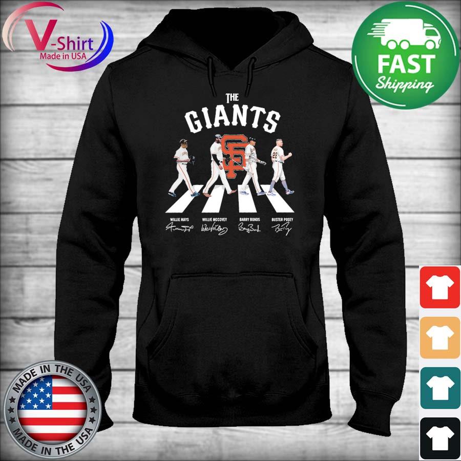 The Giants Willie Mays Willie Mccovey Barry Bonds Buster Posey abbey road  signatures shirt, hoodie, sweater, long sleeve and tank top