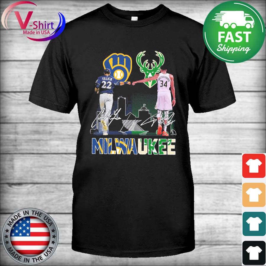 Official Milwaukee Brewers Christian Yelich and Giannis Antetokounmpo  Milwaukee Bucks Milwaukee city signatures shirt, hoodie, sweater, long  sleeve and tank top