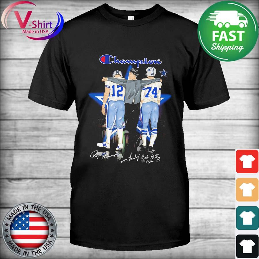 Dallas Cowboys 12 Roger Staubach and 74 Bob Lilly champions signatures shirt,  hoodie, sweater, long sleeve and tank top