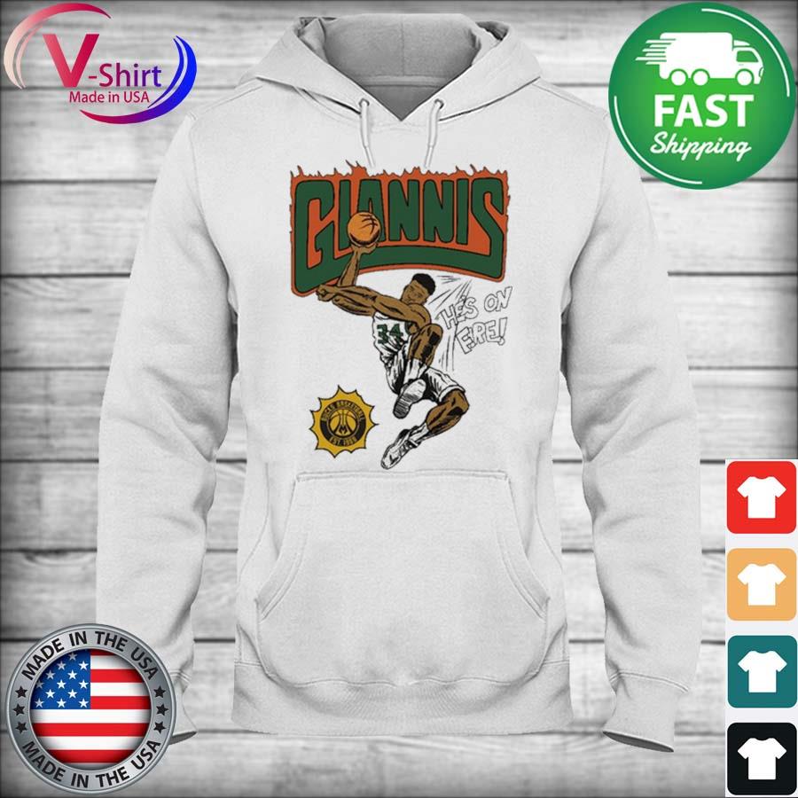 Milwaukee Bucks Comic Book Giannis T-Shirt from Homage. | Grey | Vintage Apparel from Homage.