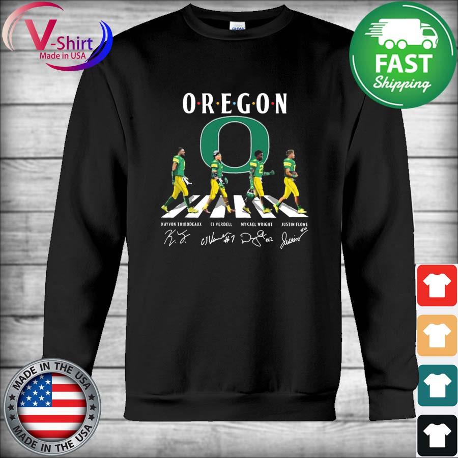 Oregon Ducks Kayvon Thibodeaux Cj Verdell Mykael Wright Justin Flowe Abbey Road Signatures Shirt Hoodie