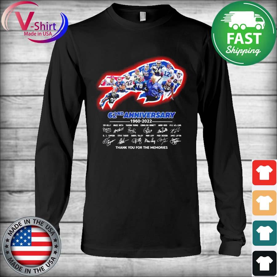 Buffalo Bills 62nd anniversary 1960 2022 thank you for the memories  signatures shirt, hoodie, sweater, long sleeve and tank top