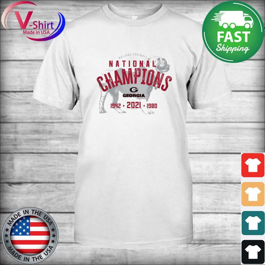 Georgia Bulldogs 3-Time Football National Champions Sketch T-Shirt - White