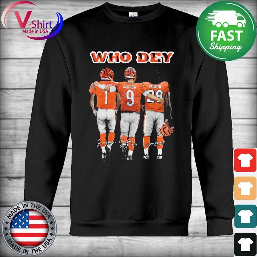 Cincinnati Bengals Who Dey Chase Burrow Mixon Signatures Unisex Shirt