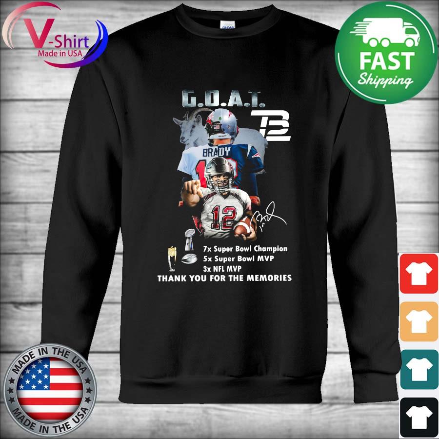 Tom Brady GOAT NFL MVP thank you for the memories signature shirt, hoodie,  sweater, long sleeve and tank top