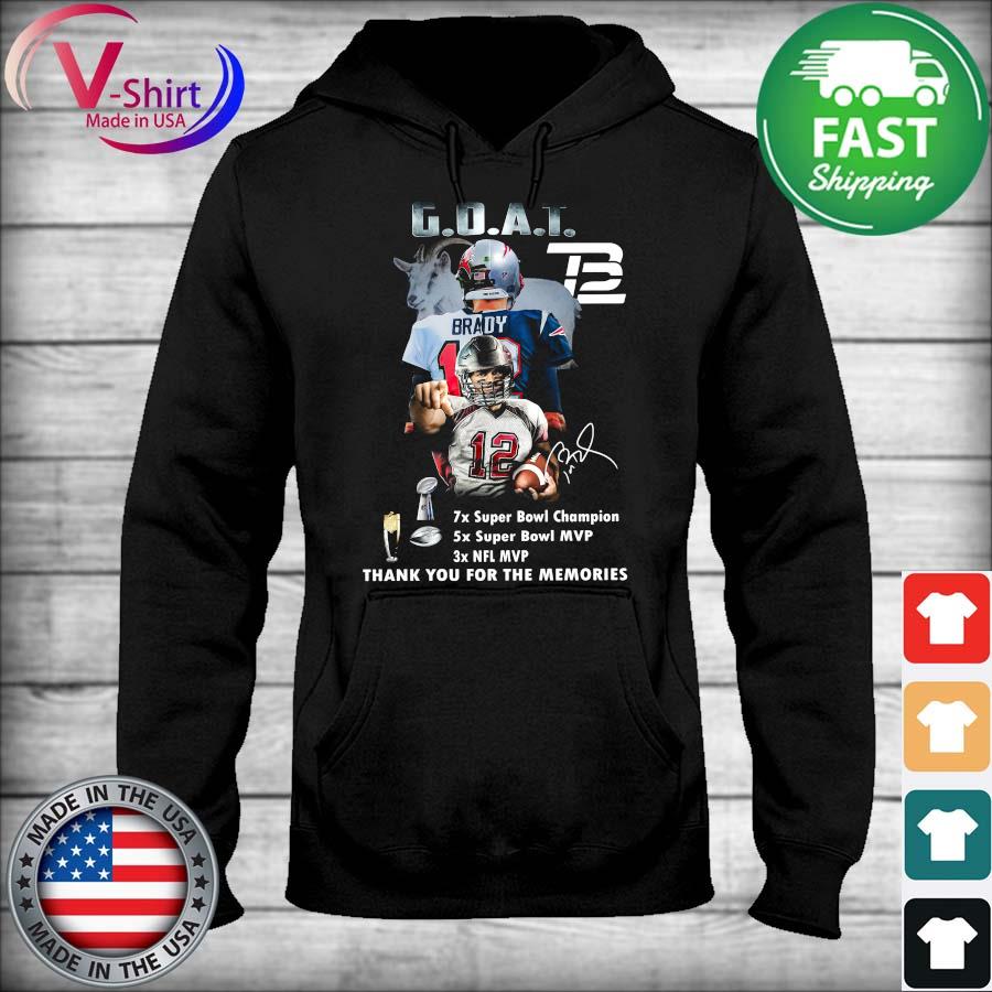 Official Tom Brady goat NFL mvp thank you for the memories signature T-shirt,  hoodie, tank top, sweater and long sleeve t-shirt