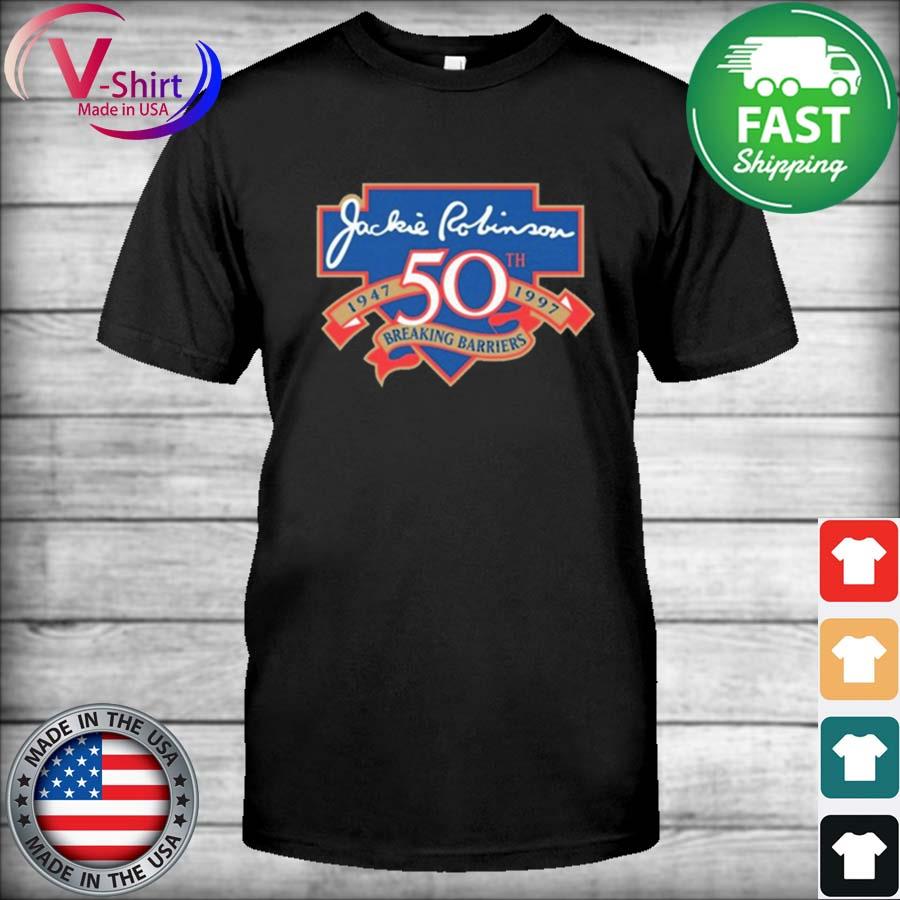 Jackie Robinson 50th Anniversary Breaking Barriers logo shirt