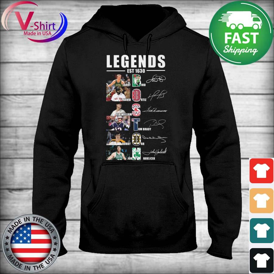 Legends Est 1630 Larry Bird David Ortiz Ted Williams and John Havlicek  signatures shirt, hoodie, sweater, long sleeve and tank top