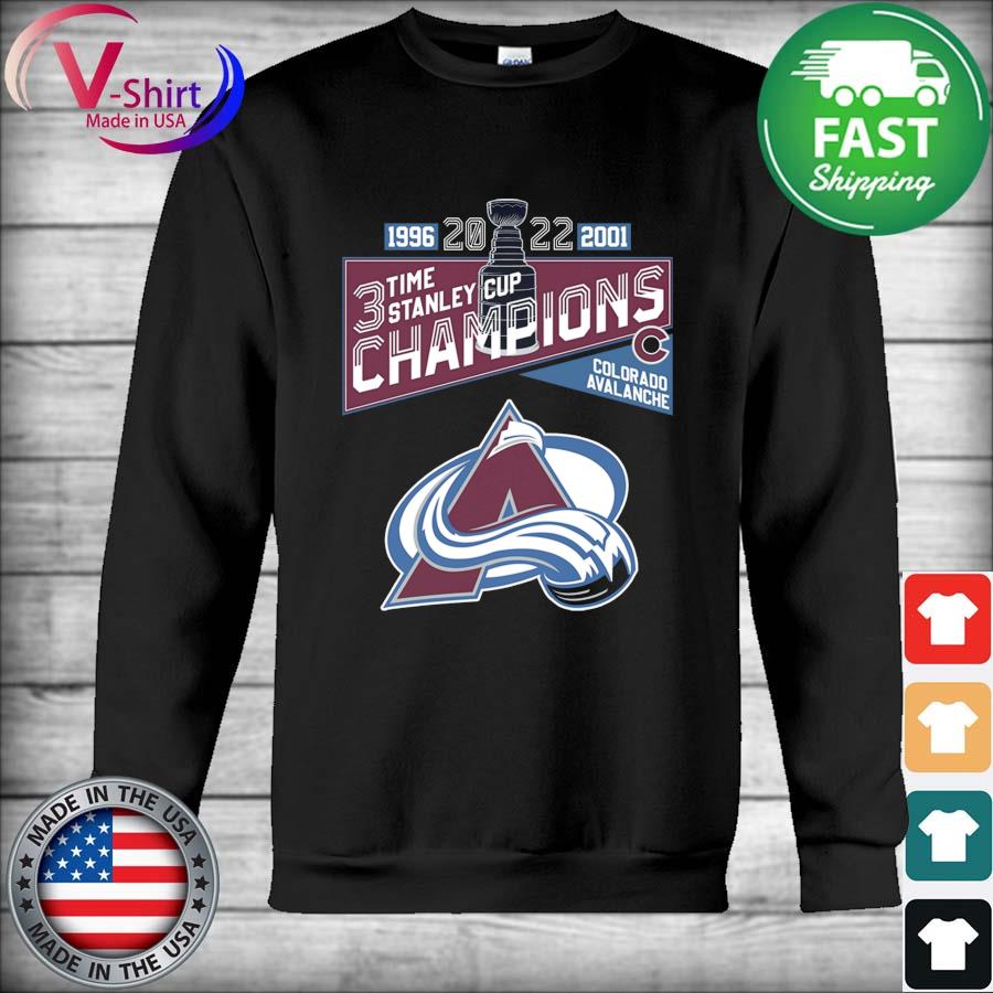 Colorado Avalanche 3-Time Stanley Cup Champions 1996-2001-2022 logo shirt,  hoodie, sweater, long sleeve and tank top