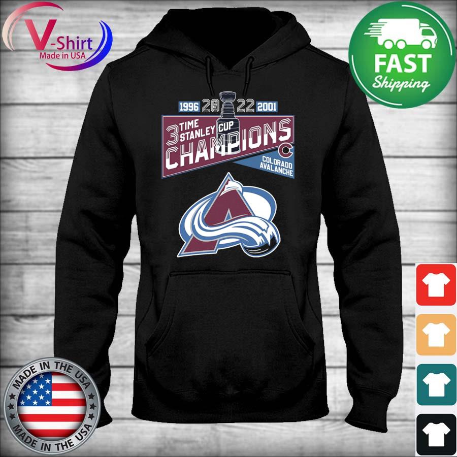 Colorado Avalanche 3-Time Stanley Cup Champions 1996 2001 2022 shirt,  hoodie, sweater, long sleeve and tank top