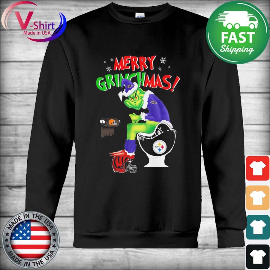 Merry Grinchmas The Grinch Baltimore Ravens Pittsburgh Steelers and  Cleveland Browns toilet paper Christmas shirt, hoodie, sweater, long sleeve  and tank top