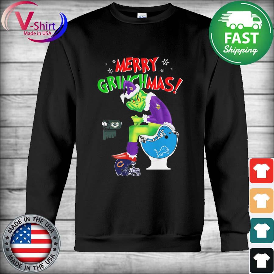 Merry Grinchmas The Grinch Minnesota Vikings Detroit Lions and Green Bay  Packers toilet paper Christmas shirt, hoodie, sweater, long sleeve and tank  top