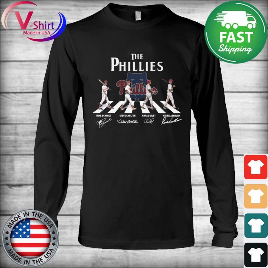 Funny The Phillies Mike Schmidt Steve Carlton Chase Utley Richie Ashburn  abbey road signatures shirt