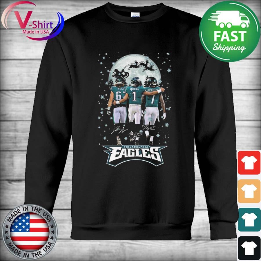 Philadelphia Eagles Jason Kelce Jalen Hurts and Haason Reddick signatures Christmas  shirt, hoodie, sweater, long sleeve and tank top