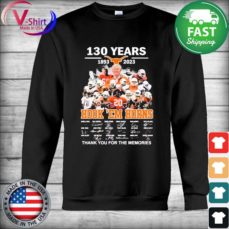 Texas Longhorns 130 years Hook 'Em Horns thank you for the memories  signatures shirt, hoodie, sweater, long sleeve and tank top