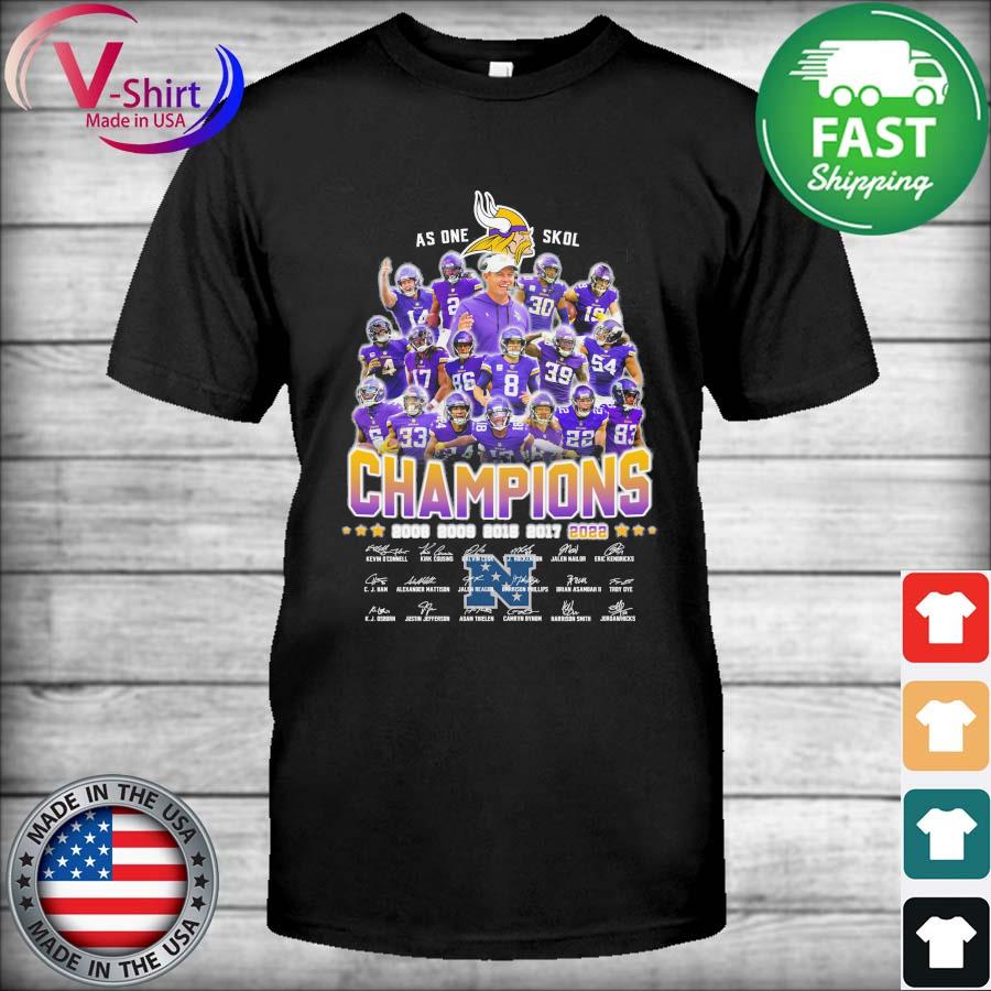 Minnesota Vikings champions as one Minnesota Vikings Skol with signatures  shirt, hoodie, sweater, long sleeve and tank top