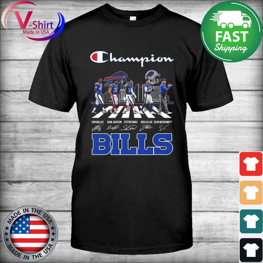 Champions Stefon Diggs Josh Allen Dane Jackson and Von Miller Buffalo Bills  signatures shirt