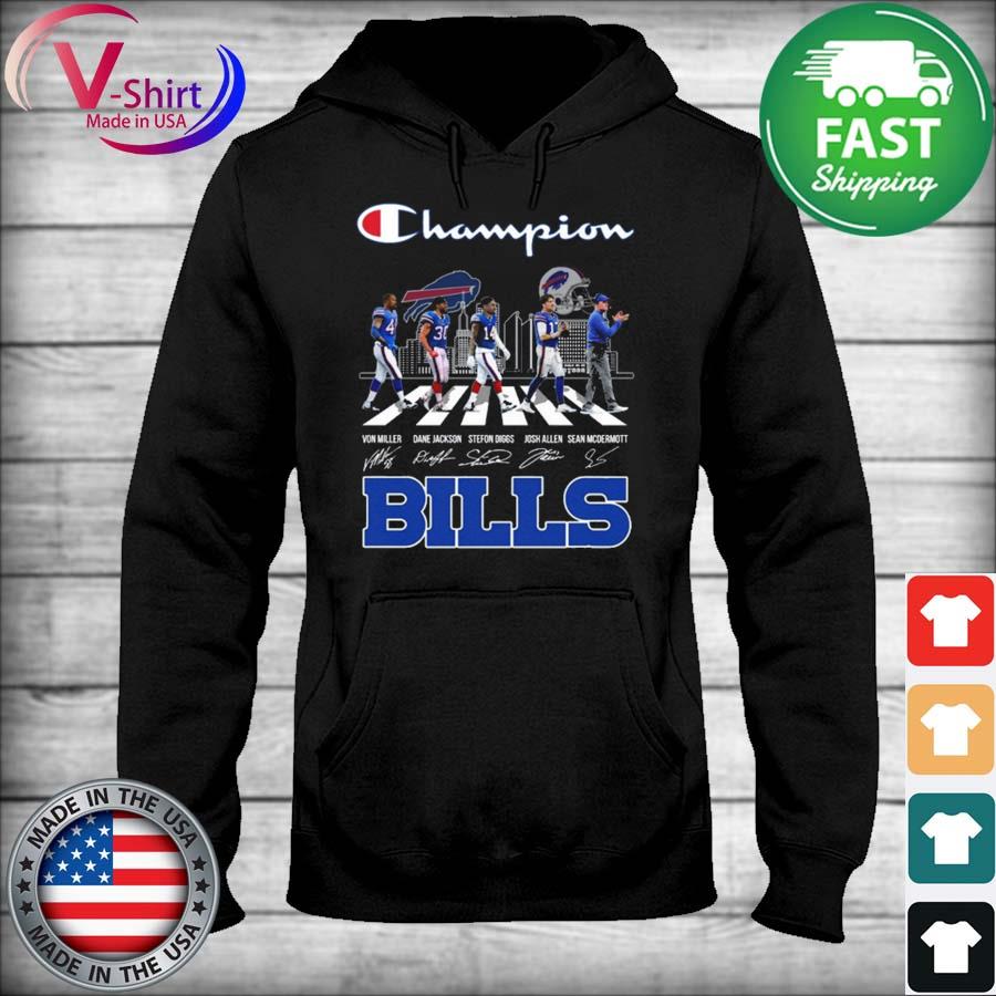 Champions Stefon Diggs Josh Allen Dane Jackson and Von Miller Buffalo Bills  signatures shirt