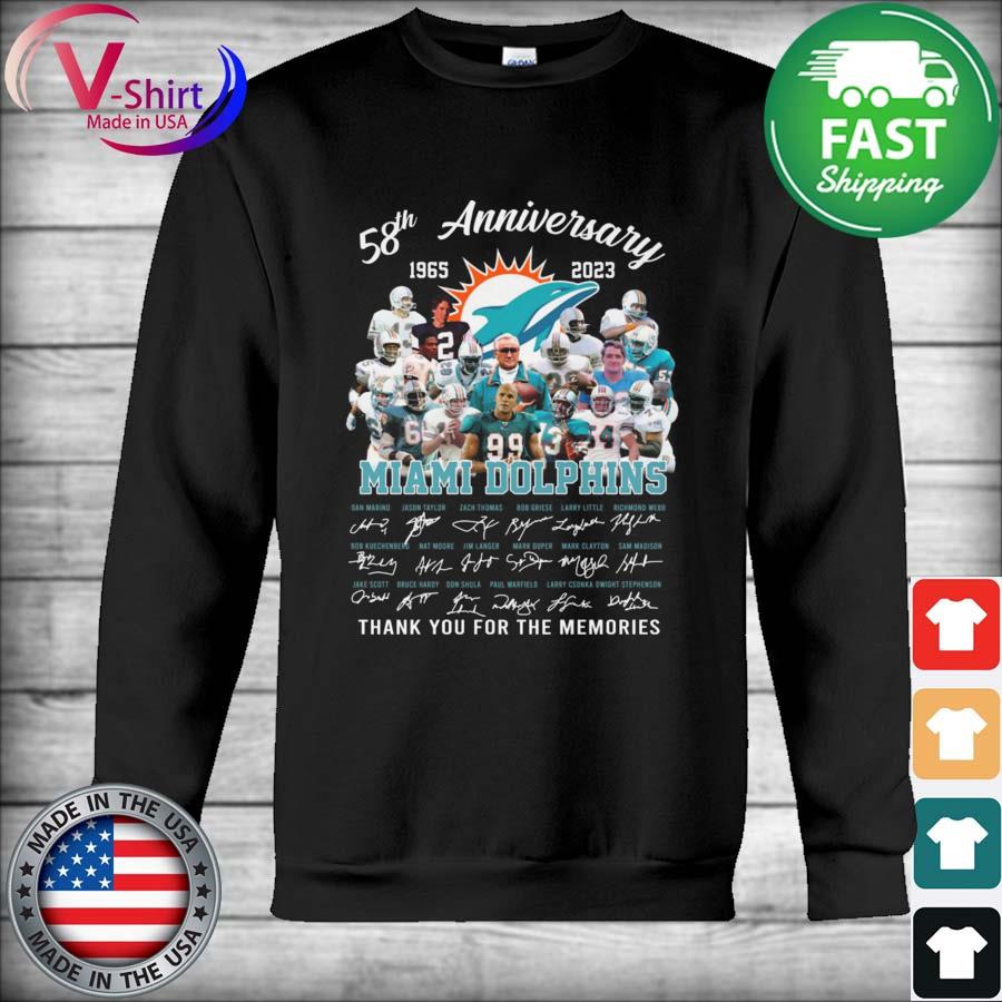 Miami Dolphins 58th Anniversary 1965-2023 Thank You For The Memories  Signatures Shirt, hoodie, sweater, long sleeve and tank top