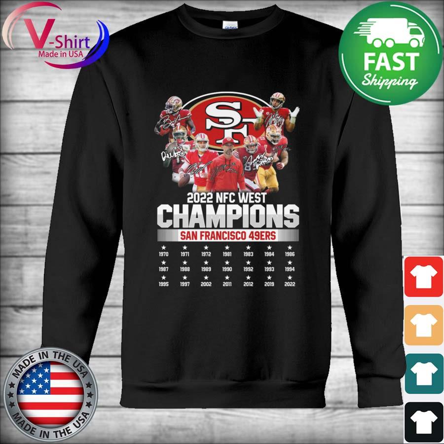 San Francisco 49ers team 2022 NFC west Champions 1970-2022 signatures shirt