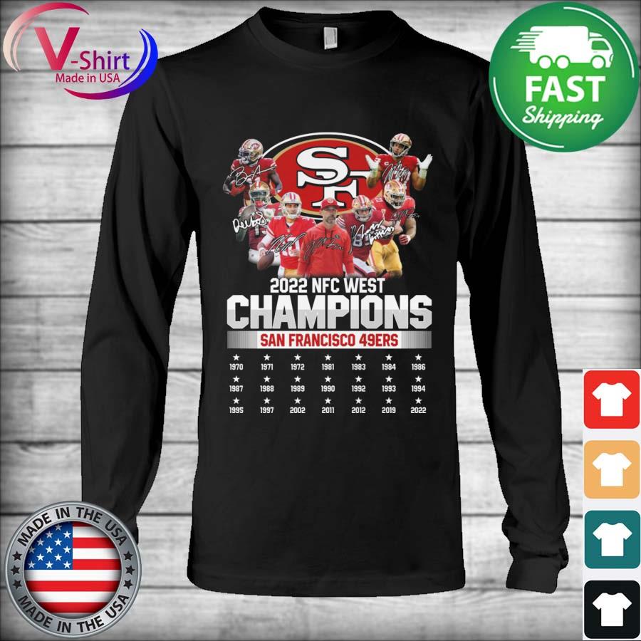 San Francisco 49ers team 2022 NFC west Champions 1970-2022 signatures shirt