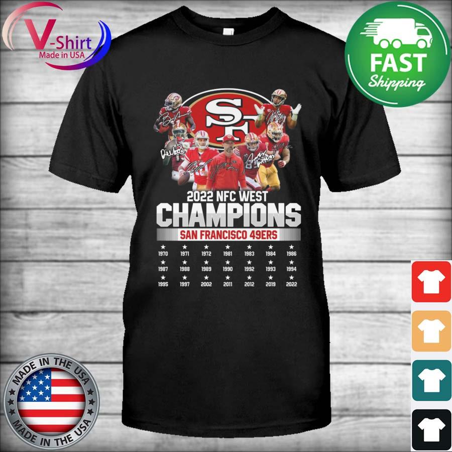 San Francisco 49ers team 2022 NFC west Champions 1970-2022 signatures shirt