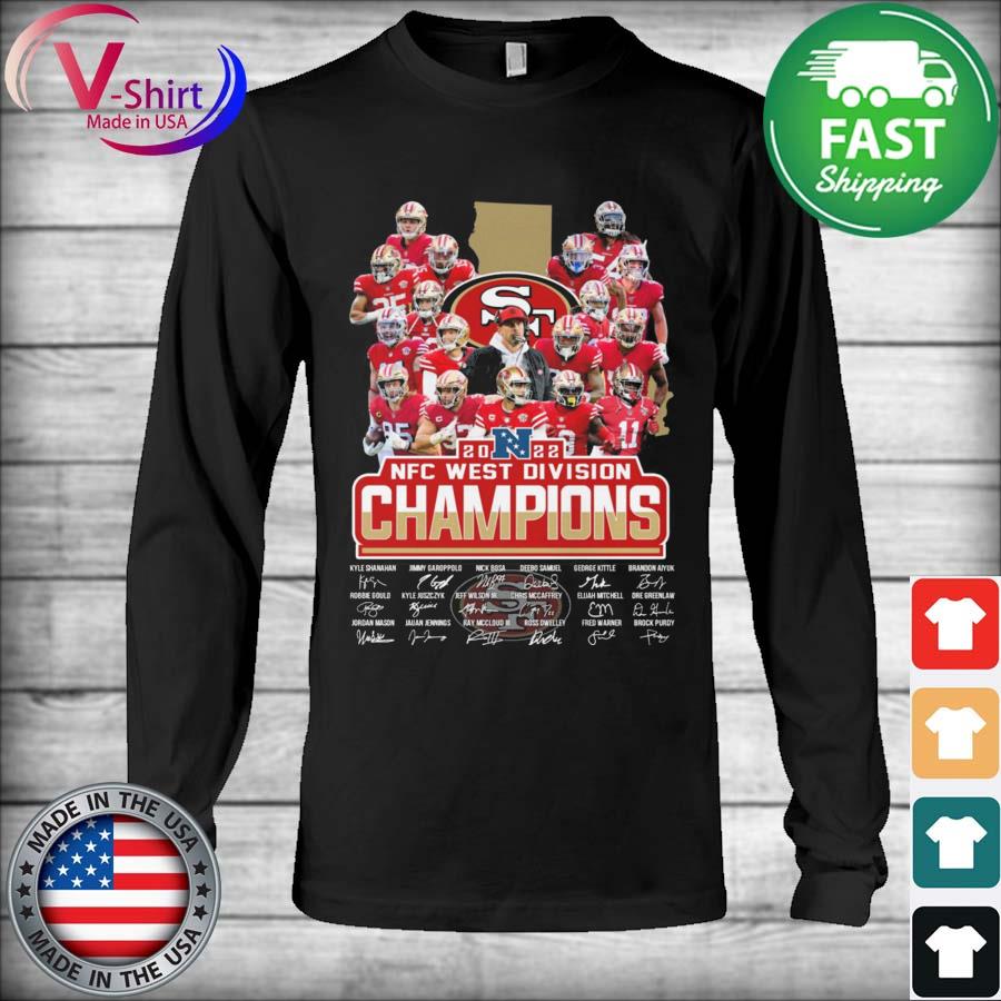 San Francisco 49ers team 2022 NFC West Division Champions signatures shirt,  hoodie, sweater, long sleeve and tank top