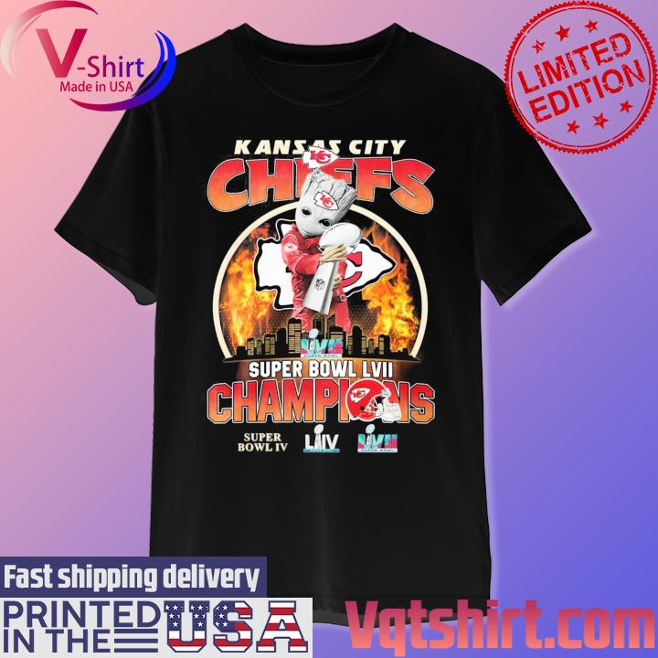 Baby Groot Hug Super Bowl Lvii Cup Kansas City Chiefs 2023 Champions T-shirt  –