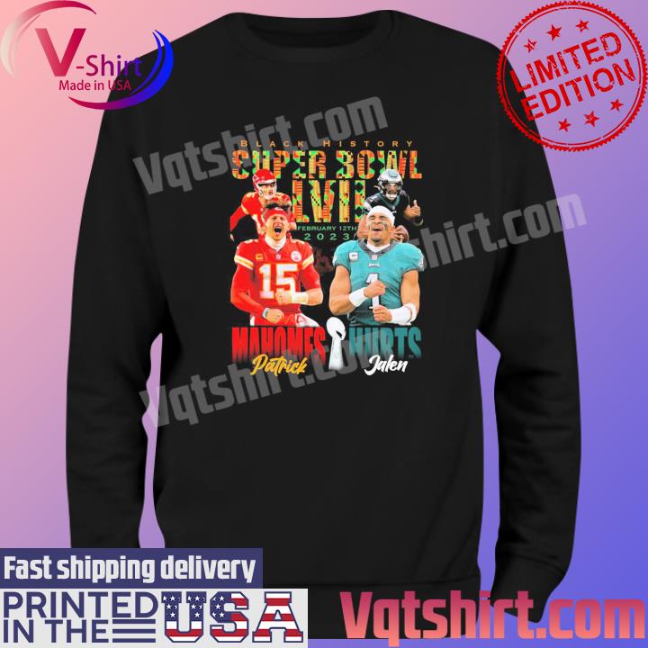 Patrick Mahomes vs Jalen Hurts Black histort super bowl LVII shirt, hoodie,  sweater and long sleeve