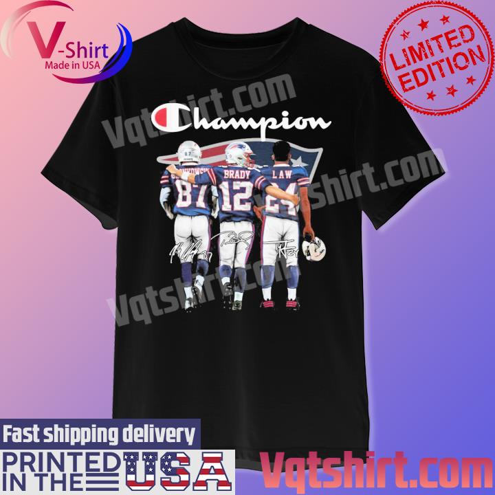 Champions New England Patriots Rob Gronkowski Tom Brady Ty Law signatures shirt