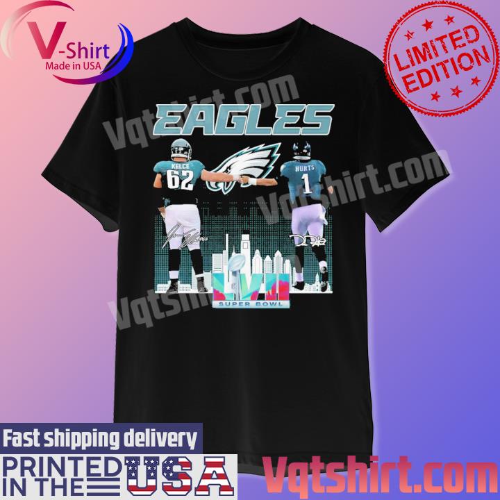 Jason Kelce and Jalen Hurts Philadelphia Eagles Super Bowl LVII signatures shirt