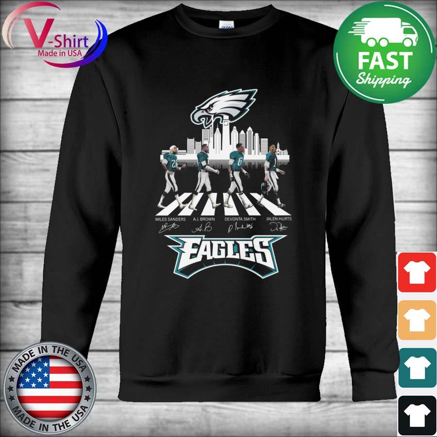 Official The Philadelphia Eagles Miles Sanders Aj Brown Devonta Smith And Jalen  Hurts Abbey Road Signatures Shirt, hoodie, sweater, long sleeve and tank top