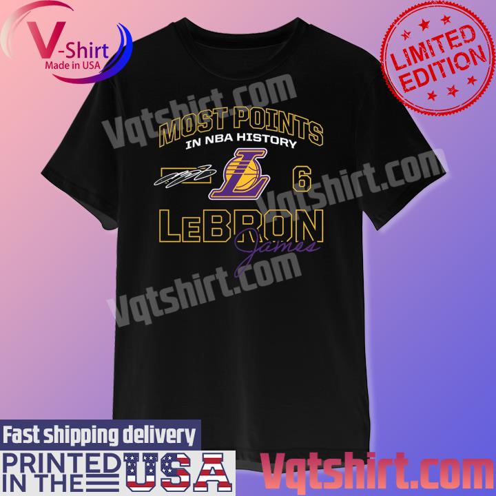 Most Points in NBA history Lebron James Los Angeles Lakers signature shirt