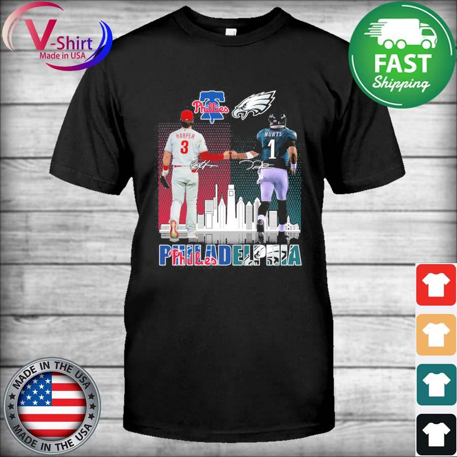 Philadelphia phillies bryce harper vs philadelphia eagles jalen hurts city  t shirt, hoodie, sweater, long sleeve and tank top