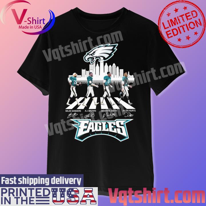Official The Eagles Miles Sanders A.J.Brown Devonta Smith Jalen Hurts abbey road signatures shirt