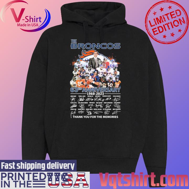 Denver Broncos 63th anniversary thank you for the memories signatures shirt,  hoodie, sweater, long sleeve and tank top