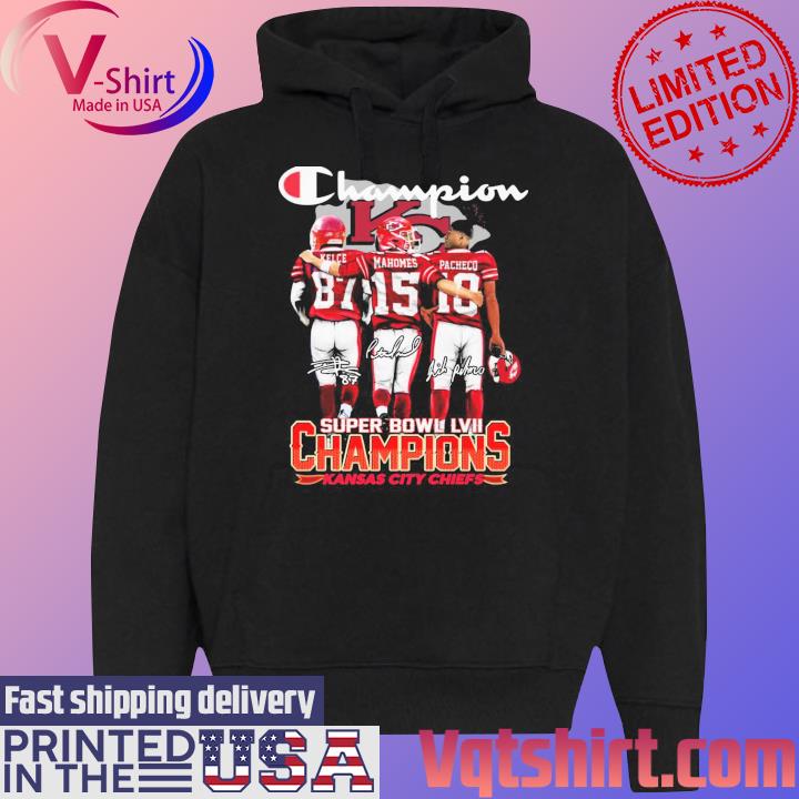 Travis Kelce Patrick Mahomes and Pacheco Super Bowl LVII Champions Kansas  City Chiefs signatures shirt, hoodie, sweater, long sleeve and tank top