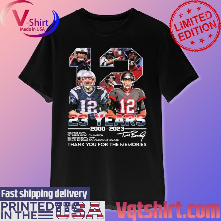 Tom Brady 23 years 2000 2023 thank you for the memories signatures shirt,  hoodie, sweater, long sleeve and tank top