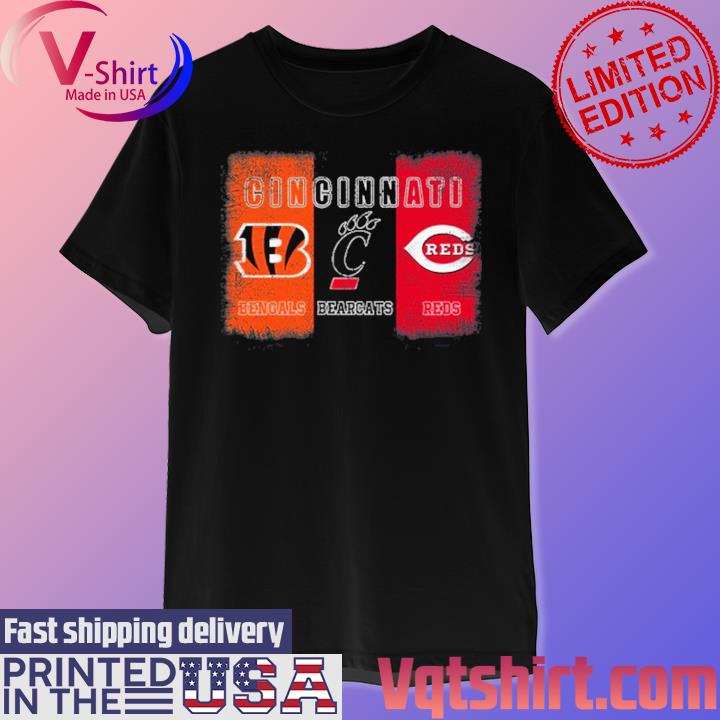 Official Cincinnati Sports teams, Bengals Bearcats and Reds logo vintage shirt