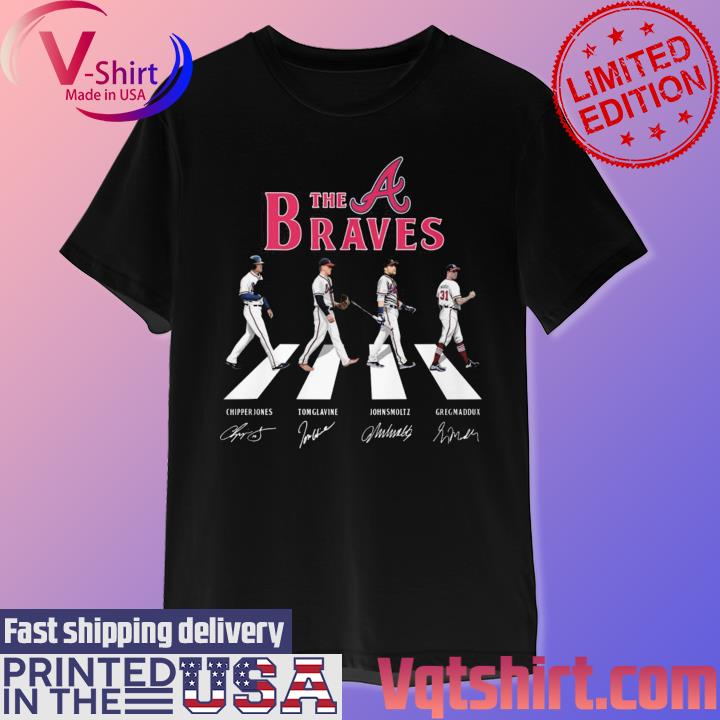 The Brave Chipper Jones, Tom Glavine, John Smoltz and Greg Maddux abbey  road signatures shirt, hoodie, sweater, long sleeve and tank top