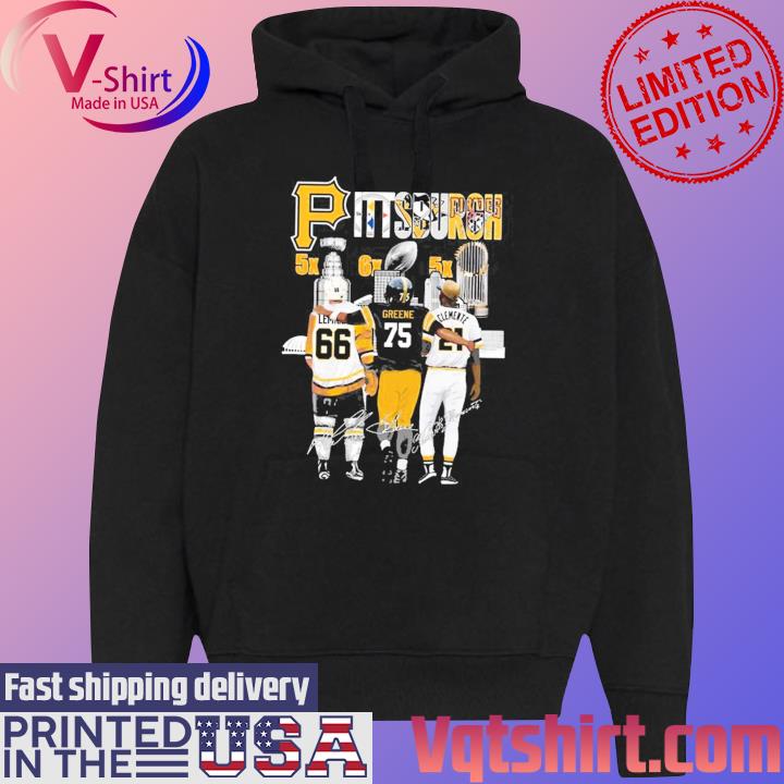 Roberto Clemente Joe Greene And Mario Lemieux Pittsburgh Sports Teams Logo  Signatures Shirt, hoodie, sweater, long sleeve and tank top