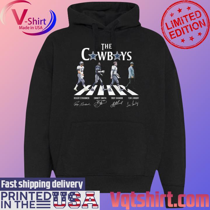 The Dallas Cowboys Troy Aikman Emmitt Smith Roger Staubach Tom Landry  signature Abbey Road 2023 tee, hoodie, sweater, long sleeve and tank top