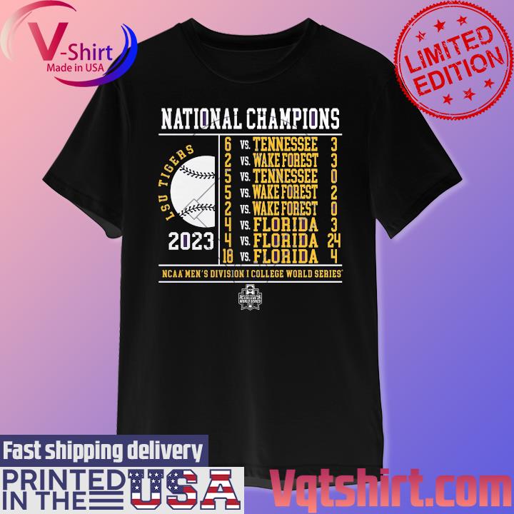 Champion Men's Louisiana State University 2023 College World Series Baseball  National Champs Locker Room Short Sleeve T-Shirt