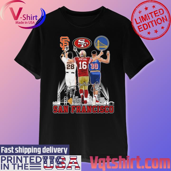 San Francisco 49ers And Giants Joe Montana Buster Posey Signatures Unisex T- Shirt - Teeruto