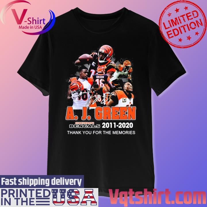 Official a. J. Green Cincinnati Bengals thank you for the memories  signature shirt, hoodie, sweater, long sleeve and tank top