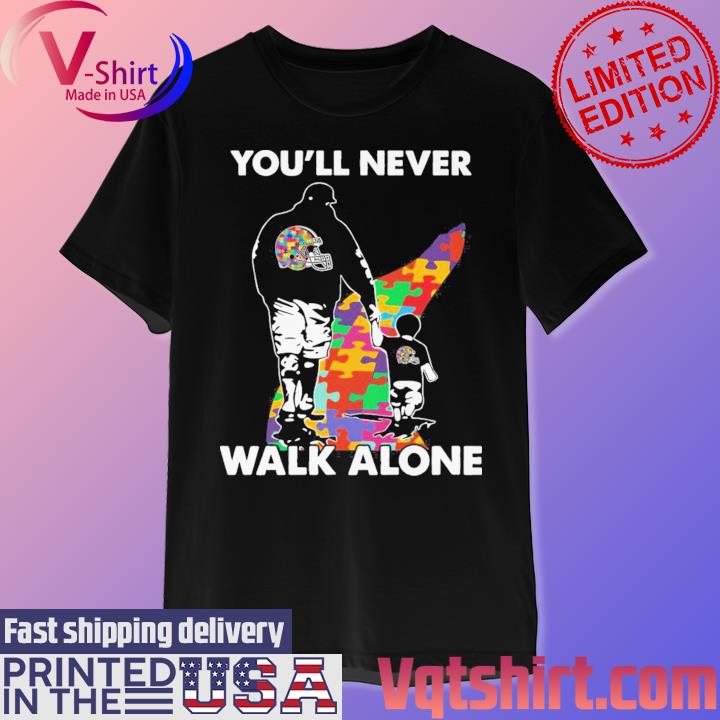 Cleveland Browns Dad and Son Autism you'll never walk alone shirt