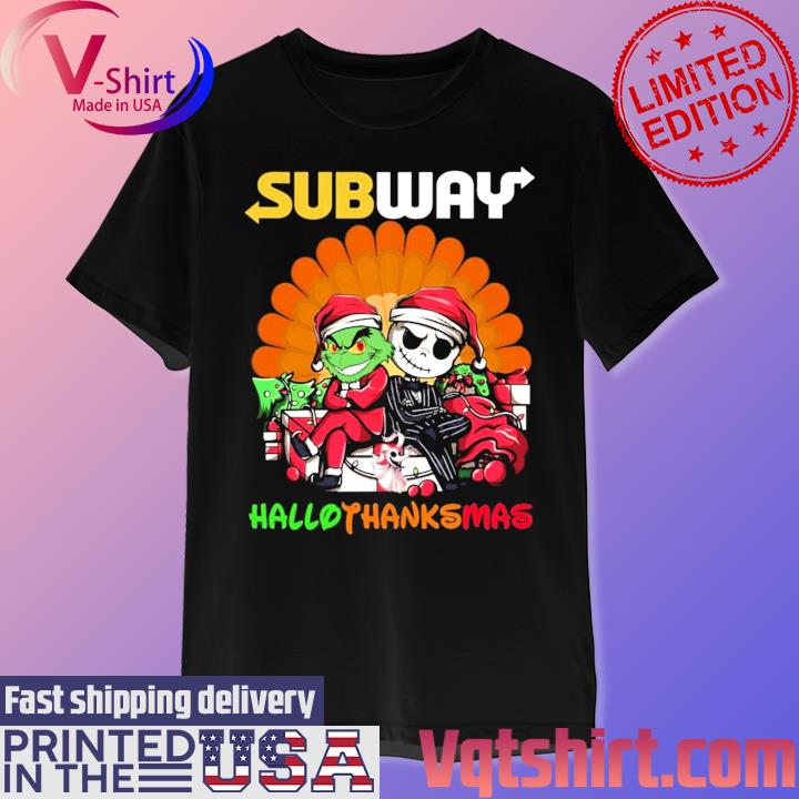 Official Santa Grinch and Jack Skellington Subway hallothanksmas shirt,  hoodie, sweater, long sleeve and tank top