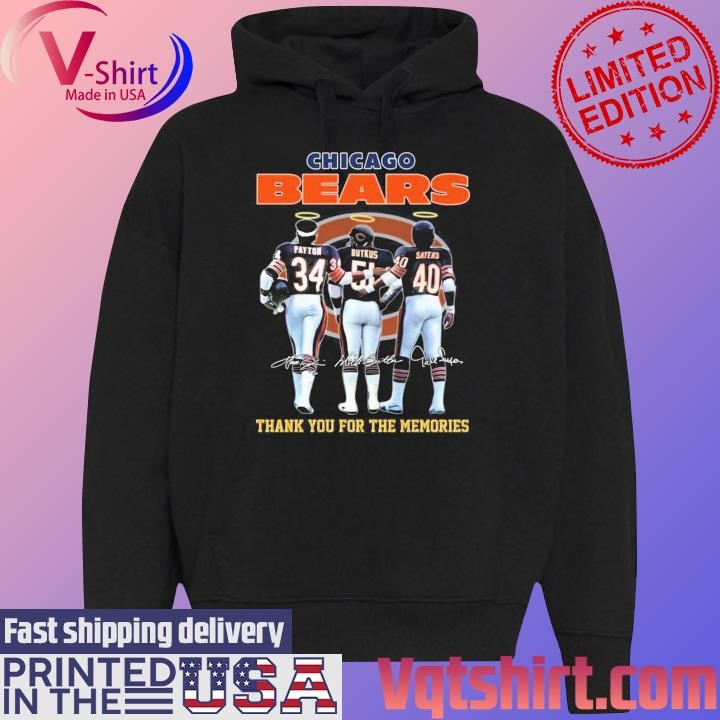 Chicago Bears Payton Butkus Sayers Signatures Thank You For The Memories shirt Black Hoodie