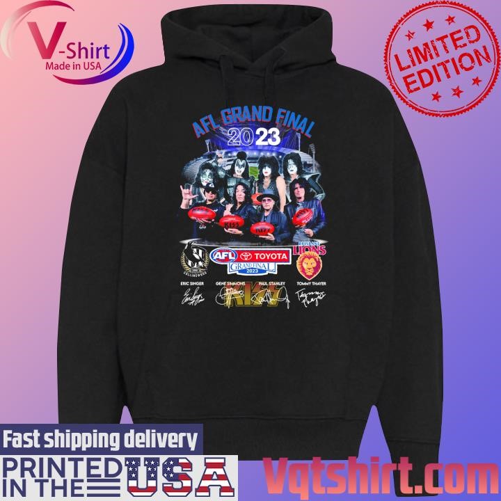 Kiss Band AFL Grand Final 2023 Collingwood Toyota Brisbane Lions signatures shirt Black Hoodie