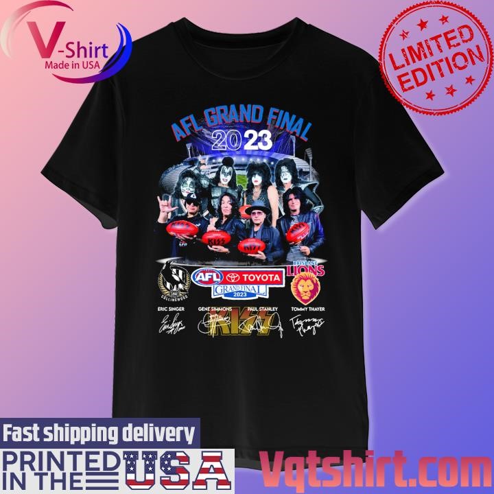 Kiss Band AFL Grand Final 2023 Collingwood Toyota Brisbane Lions signatures shirt